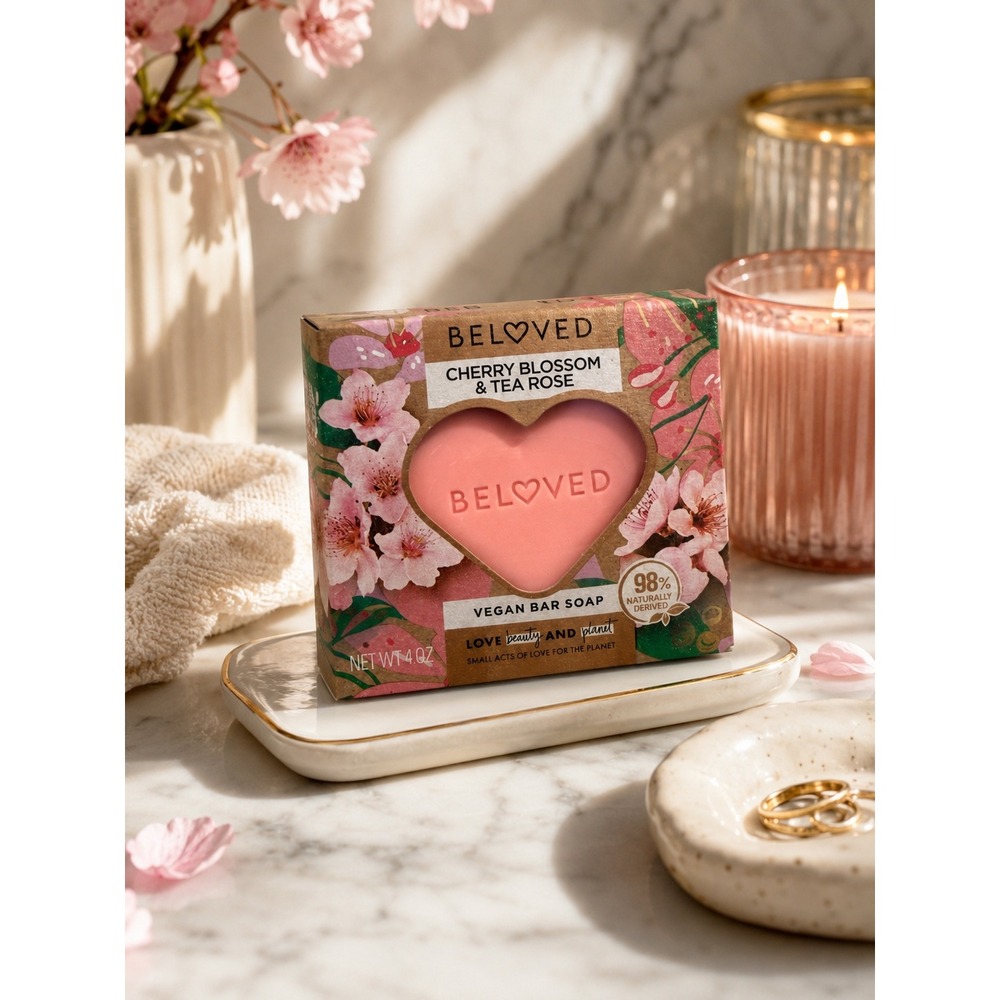 Beloved Love Beauty and Planet Cherry Blossom Tea Rose Vegan Bar Soap 4oz Pink
